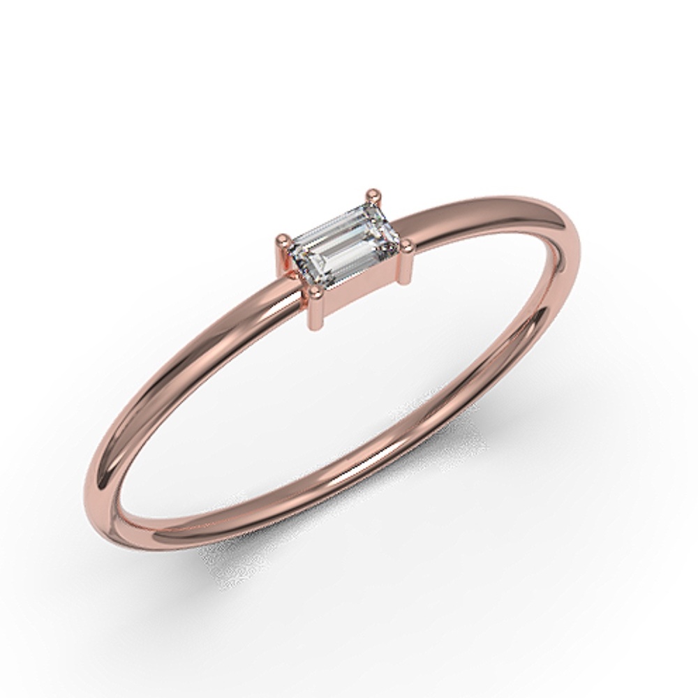 Solid 10k Rose Gold Baguette Cut Diamond CZ Ring
